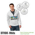 Printed Young Men's District  Lightweight Jersey Full Zip Hoodie (White)